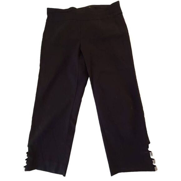 Counterparts Womens Cropped Pants Straight Leg Rhinestone Hem Black Size 6P - Picture 1 of 11